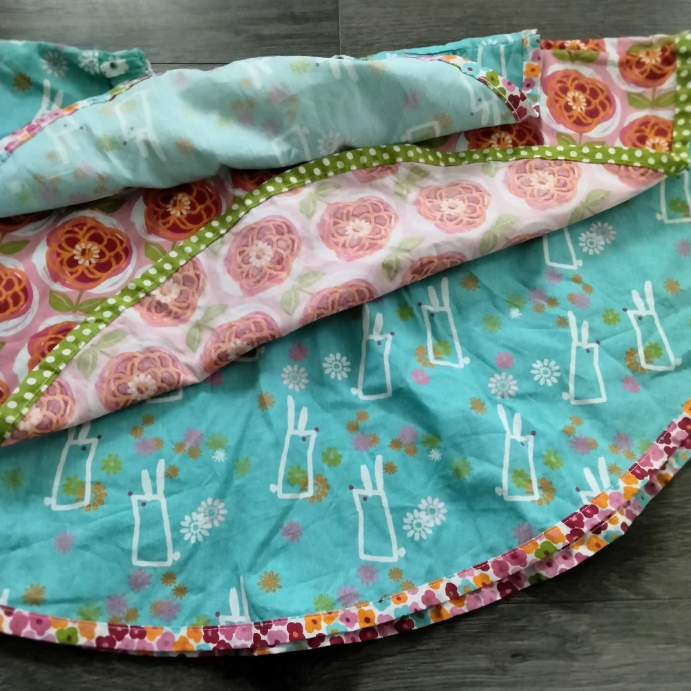 Jelly The Pug Floral Bunny Hop Twirl Skirt Size 8 Ruffles Triple Layer Aqua NWT